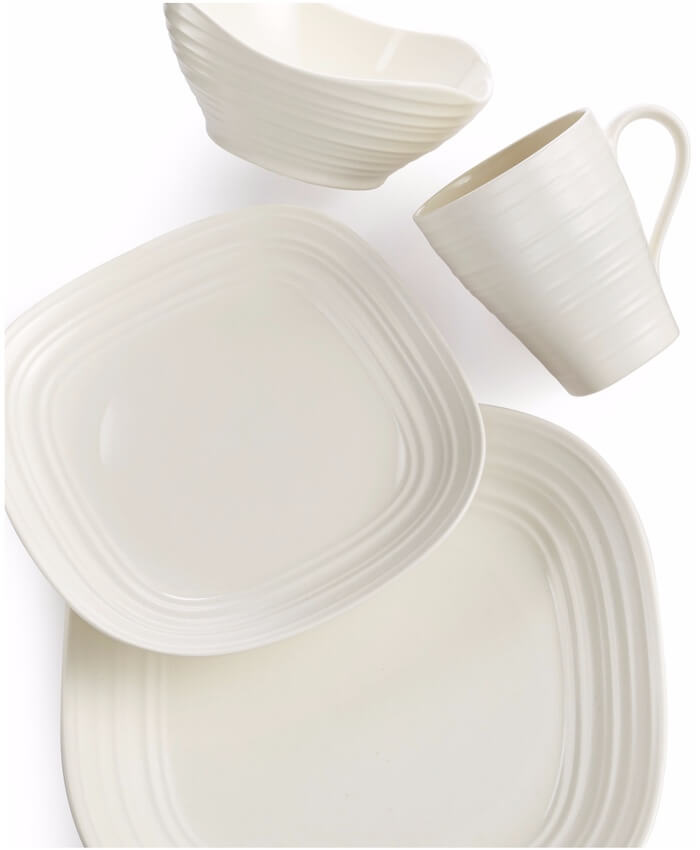 Mikasa Dinnerware, Swirl White Square 4 Piece Place Setting